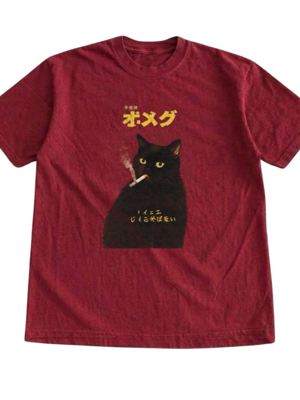 Red Short-Sleeve Tee with Black Cat Graphic